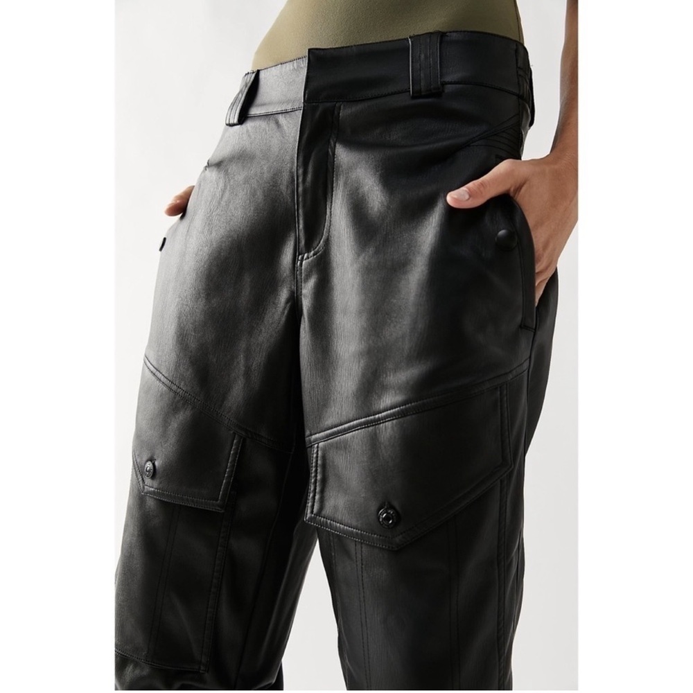 NWT FREE PEOPLE SOLD-OUT Vegan Leather Cargo Pants Slouchy Baggy Wide Leg in…